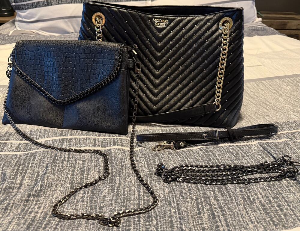 Victoria's Secret Chain Strap V Quilted Shoulder Bag & Small Cross Body Bag Lot